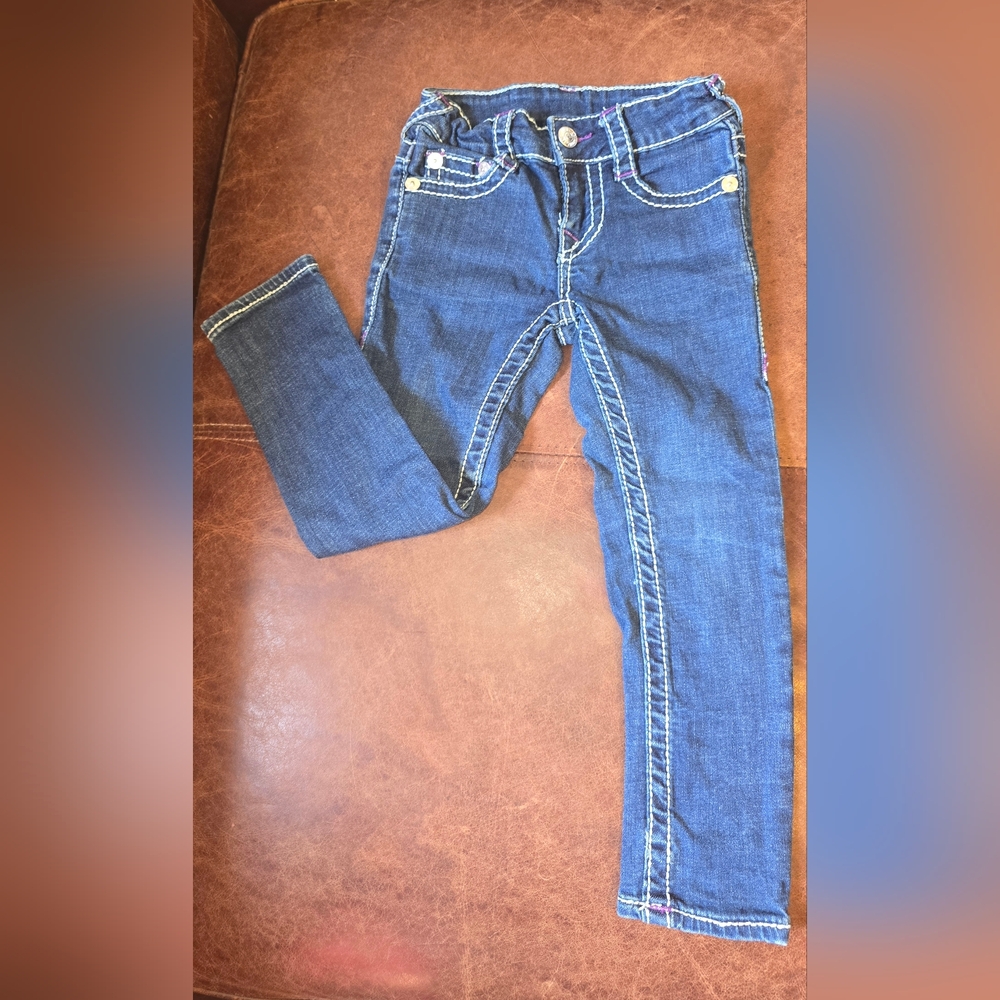 True Religion Blue Jeans with White Stitching